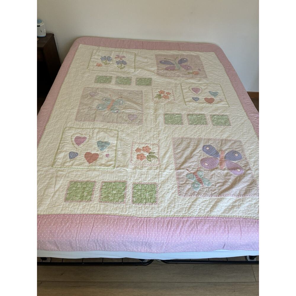 Pottery Barn Inspired Quilt Twin Butterflies embroidered Flowers 63 X 83